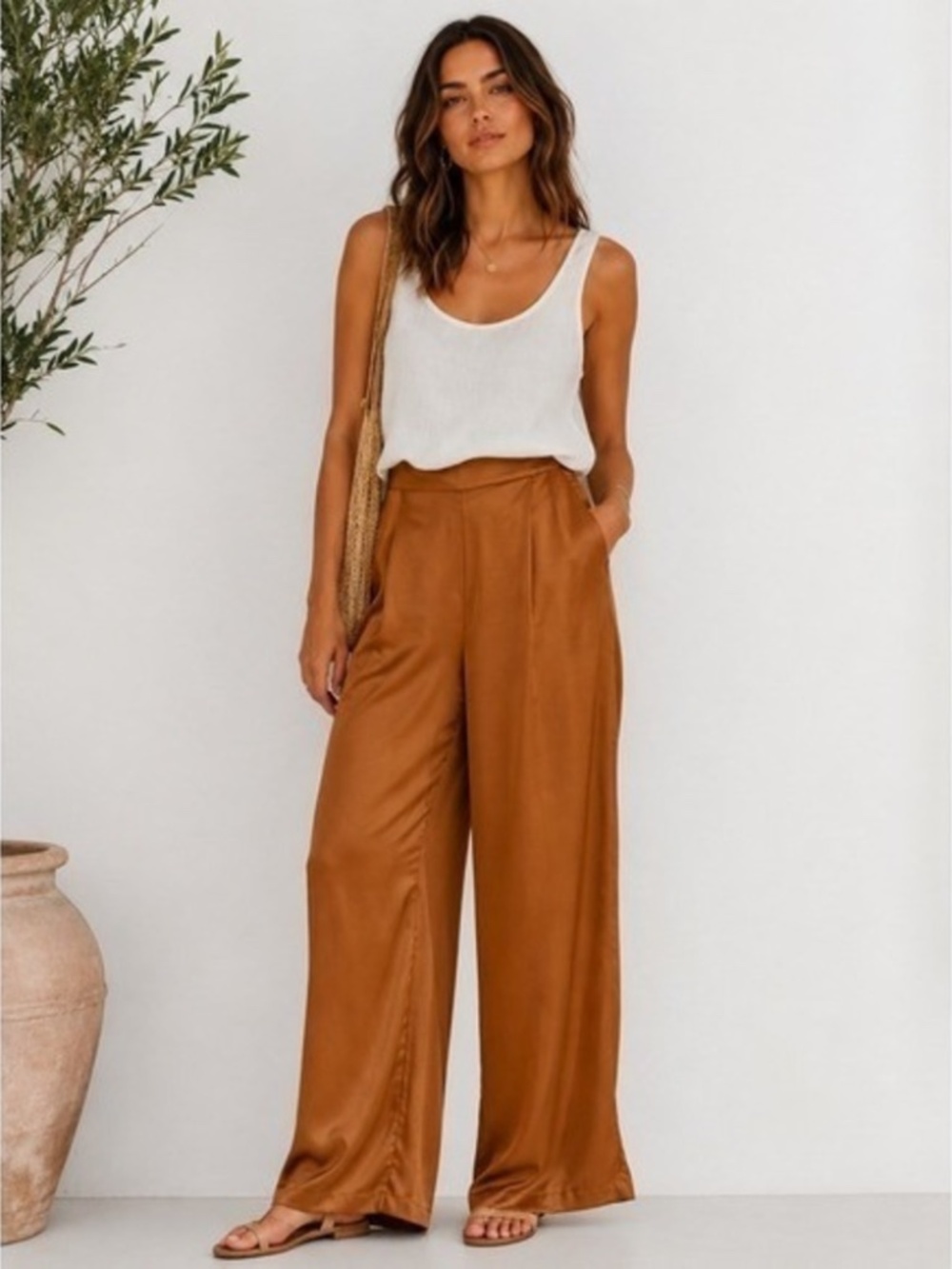 DREW Pants - Satin Pants Brown/Orange - Size S - Picture 2 of 4